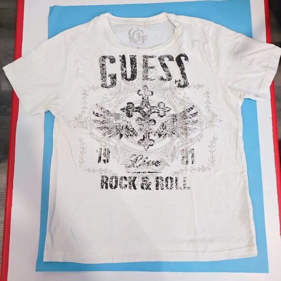Guess Rock & Roll T-shirt white with graphic design men's size S - Picture 1 of 7